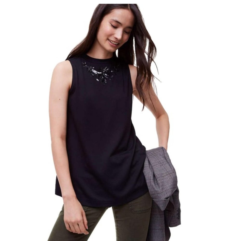 Black Sequin Sleeveless Shirt - Loft